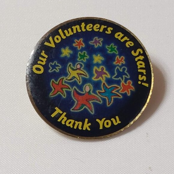 Our Volunteers are Stars Thank You Enamel Lapel Pin Starfish Gold Tone Blue - Picture 2 of 6